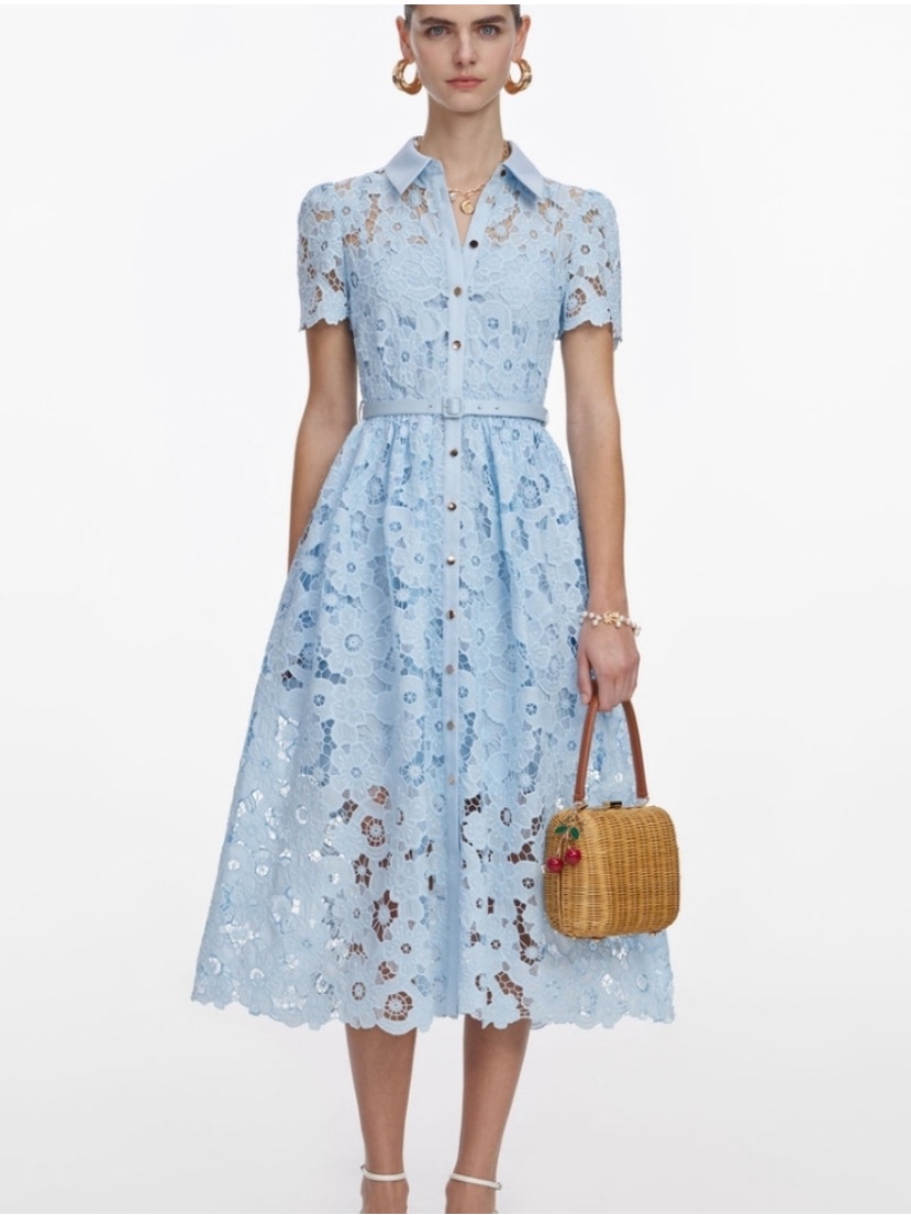 Self-Portrait Blue Lace Collared Midi Dress